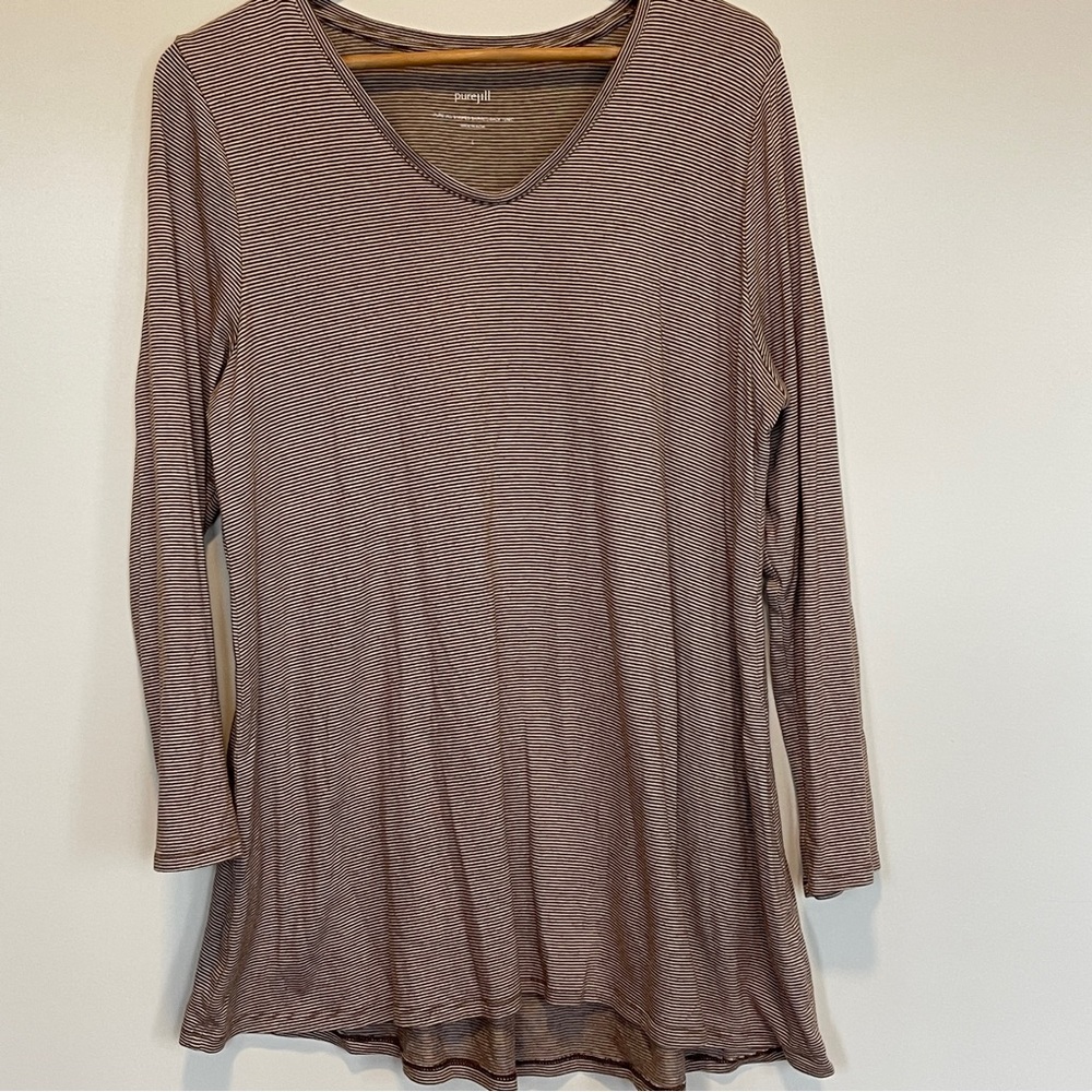 J. Jill Pure Jill Striped Stirred Back Tunic Brown White Size Large